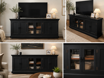 Refurbished Black Entertainment Center / TV Console – 70"W Solid Wood