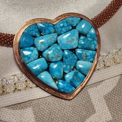 JAY KING Copper Collar Necklace w/Kingman Blue Basin Turquoise Heart Pendant