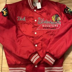 VTG Portland Winterhawks Hockey Booster Satin Bomber Jacket Red (Medium)