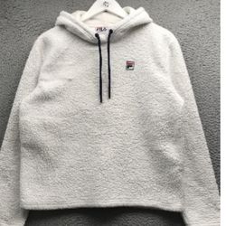 Fila Sherpa Fleece Sweatshirt Hoodie Womens Large  M Long Sleeve Logo White