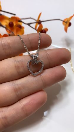 **NO FADE** Real Gold Plated Rhinestone Heart Pendant Necklace, Silver Color