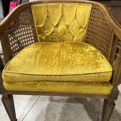 Set Of 2 Mid-Century Modern Mustard Velvet Upholstered Chairs 
