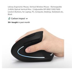 Brand new Ergonomic Mouse, Vertical Wireless Mouse - Rechargeable 2.4GHz Optical Vertical Mice : 3 Adjustable DPI 800/1200/1600 Levels 6 Buttons, for 