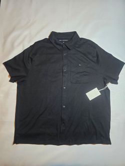 Free Assembly Men's Black Short Sleeve Button Front Shirt 2XL Casual Knit Pocket