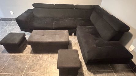 5-Piece Modern Charcoal L-Shaped Sectional Sofa Set | Pet-Free & Smoke-Free | Lots of Storage