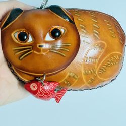 New Handmade Brown Leather Scottish Fold Coin Wallet