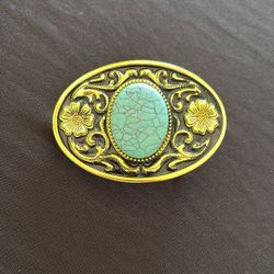 Vintage Style Turquoise Belt Buckle – Gold Plated Western Boho