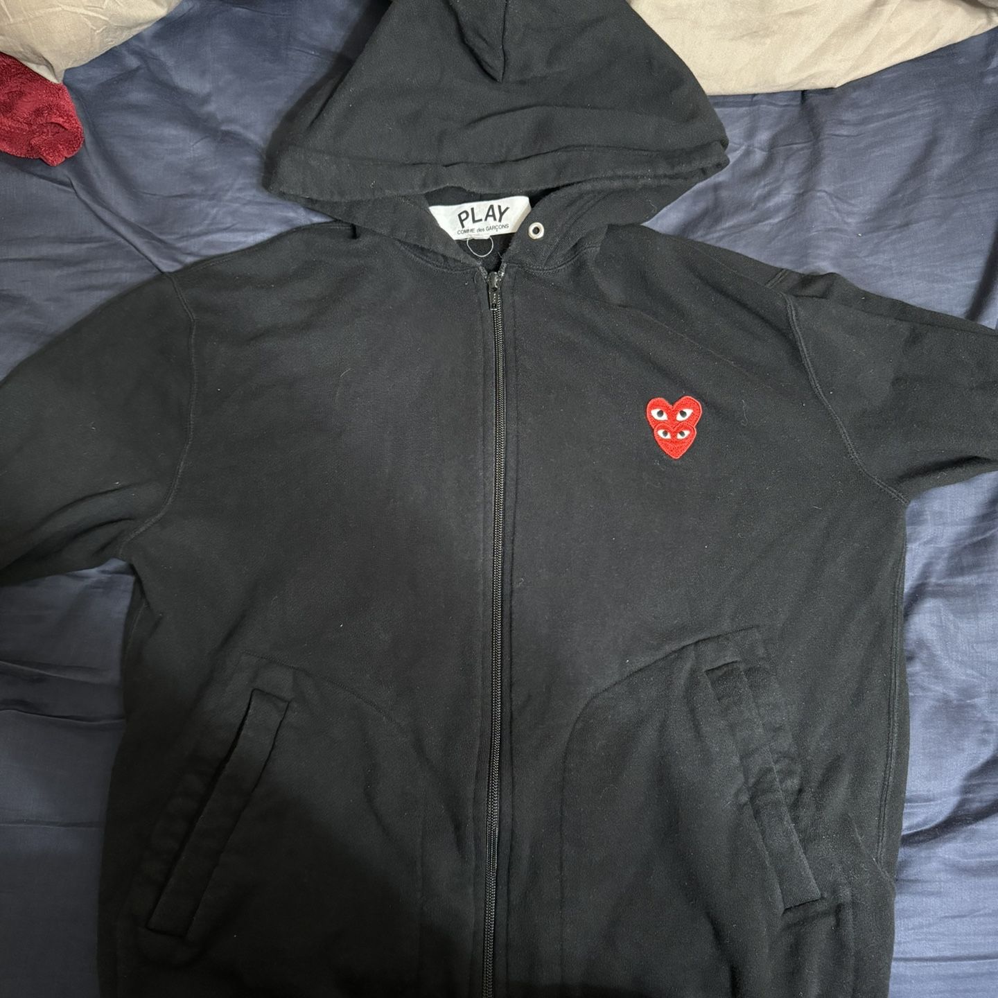 CDG Black Double Heart Hoodie Large