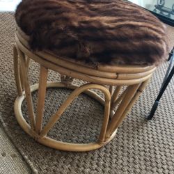 Furry Wood Ottoman 16x20” 
