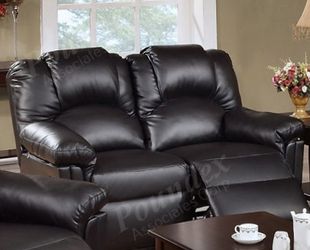 NEW BLACK BONDED LEATHER LOVE SEAT MOTION RECLINER