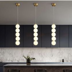 5-Light Globe Pendant Light Fixture with White Glass Lampshade LED Dimming Modern Chandelier Mid Century Hanging Pendant Light for Living Room Restaur