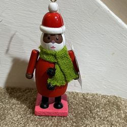 Wooden Santa Christmas ornament African American 4 1/2” tall