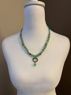 Chic light green glass Beaded Necklace with Heart Charm