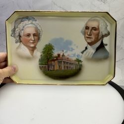 (1) Vintage porcelain decorative tray featuring portraits of George and Martha Washington and an image of their home, Mount Vernon, Virginia