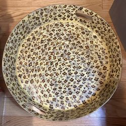 Large Round Leopard-Print Decorative Tray – 20.5”