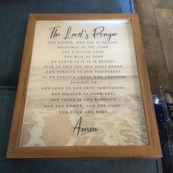 The Lord’s Prayer~Hobby Lobby Framed Wall Decor~Features Sandy Beach Scene behind Text~Excellent Condition