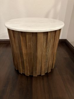 Round Marble and Wood Accent Table