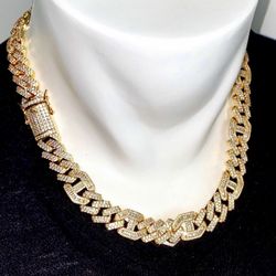 Men’s Designer Link Chain Necklace, 14K Gold 5X Layered Cuban Chain, Bling Necklace, CZ Diamond Choker, ICY Necklace, Chain