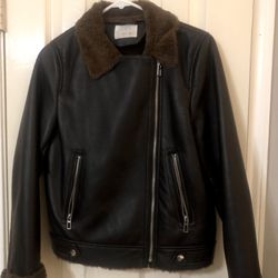 ZARA Aviator Jacket Faux Shearling Double Faced Coat size Small (junior 
