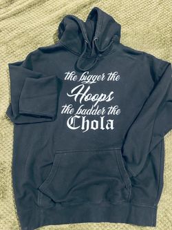 The Bigger the Hoops Chola Graphic Black Hoodie Large