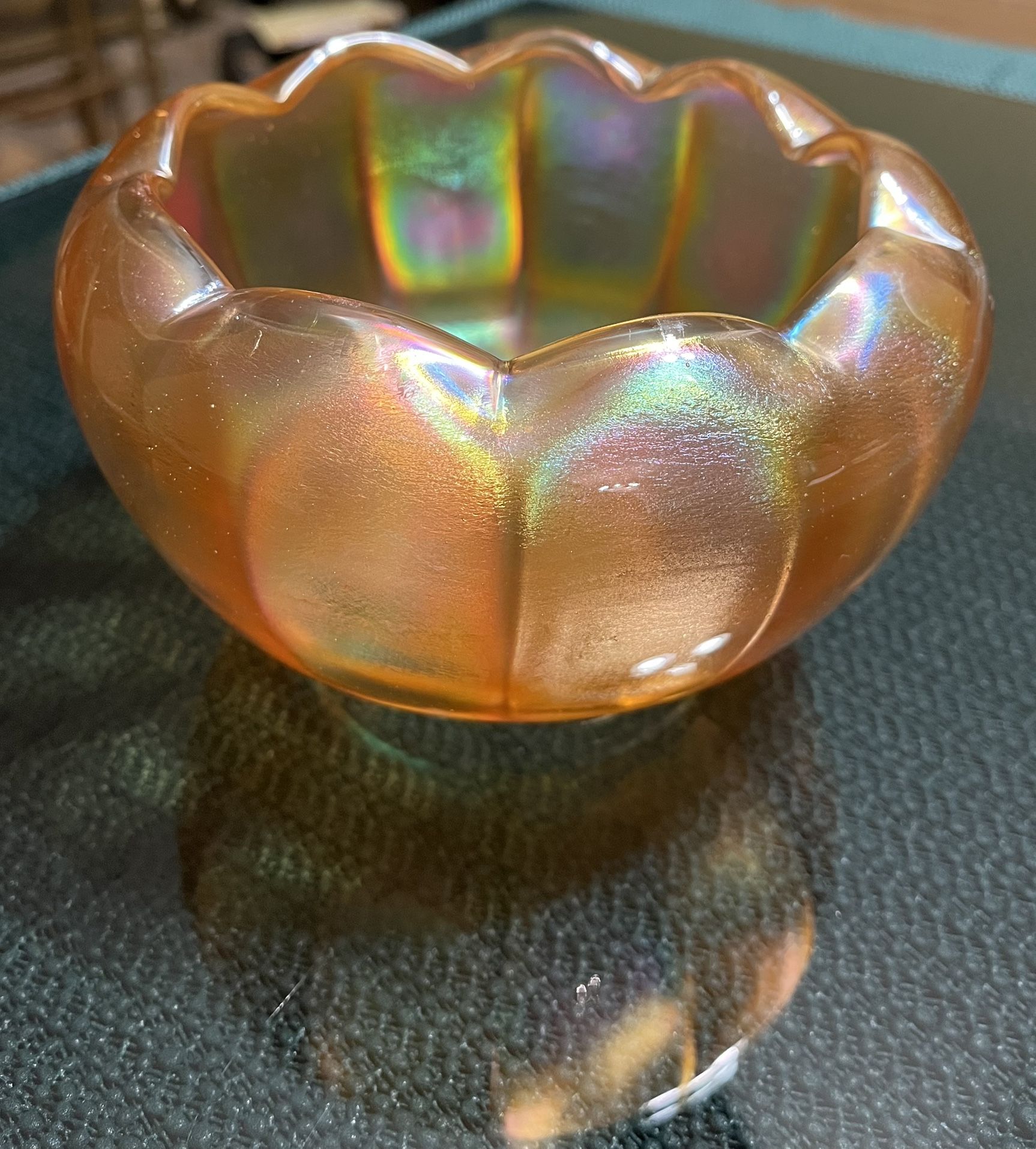 Rare Find: Vintage Or Antique Marigold Carnival Glass Bowl 6.5” Scalloped Rim