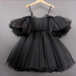 Black puffy kids party dress
