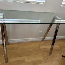 Glass desk end console table w/chrome legs 18W x 39.5L x 31H 5/8” thick glass - no scratches
