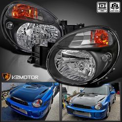 Black Fits 2002-2003 Subaru Impreza WRX/Outback Headlights Lamps Left+Right Pair