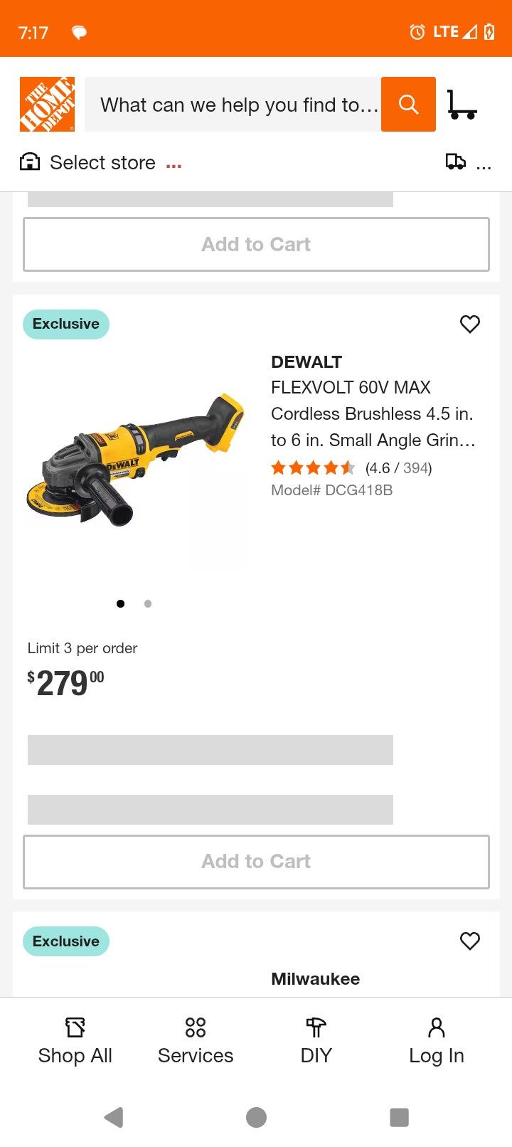DeWalt Brushless 60v Max Grinder