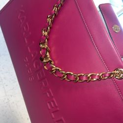 Brand New Karl Lagerfeld Fuchsia Tote with Gold Chain