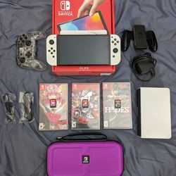 Nintendo Switch OLED + Box, 3 Games, Case, Controller