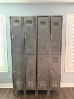 Industrial Metal Locker Set (4 Lockers / 8 Compartments) – Custom Shelves & Hooks