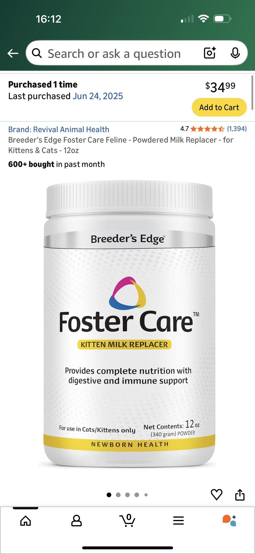 Unopened Foster Care Kitten Milk Replacer
