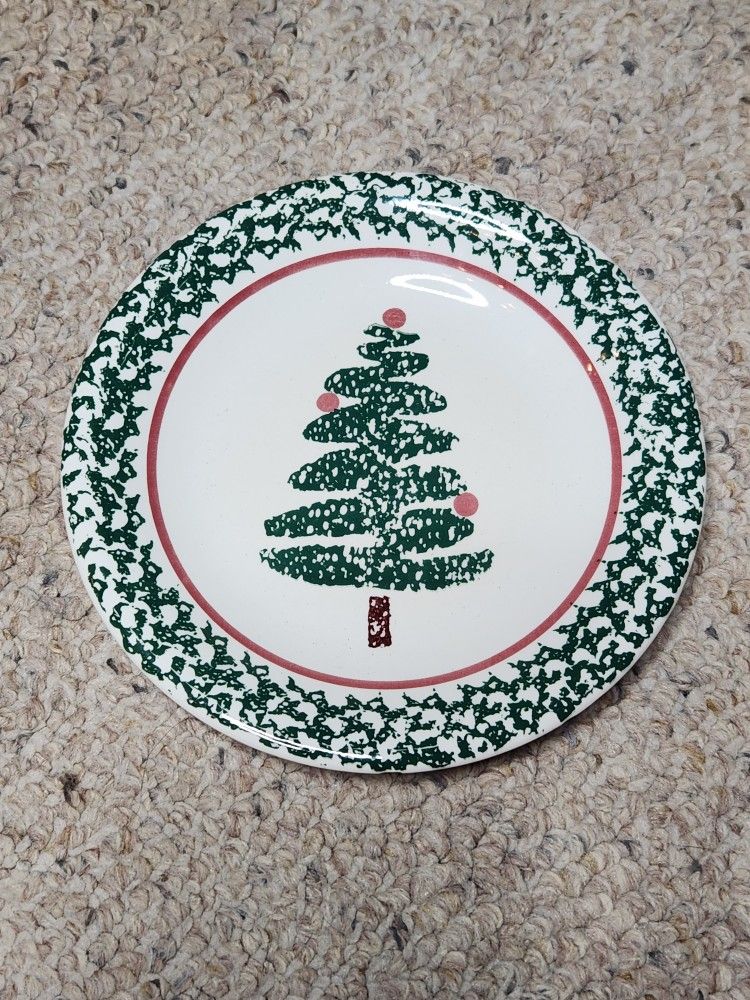 80''s Vintage Collectible Furuo Handpainted Christmas Tree Salad Plate