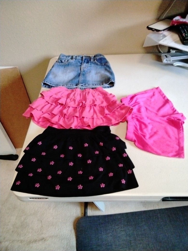 (4)Sizes 4 To 4/5, Items (2) Ruffled Skirts With Short, (1) Jean Skirt With Short, I Short  