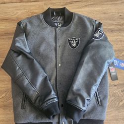 New Las Vegas Raiders Gray/Black Varsity Style Jacket Men Size Large $160 Retail