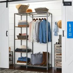 Farmhouse Gray Wood and Metal Garment Rack