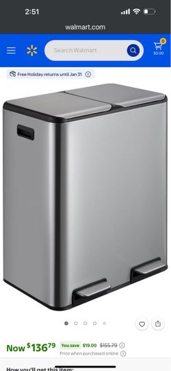 60L Dual Compartment Recycling Trash Can, 16 Gallon Stainless Steel Step Bin with Soft Close Lid and Odor Control System