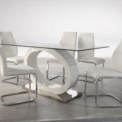 ALL WHITE & SILVER dining table - 61” Inches