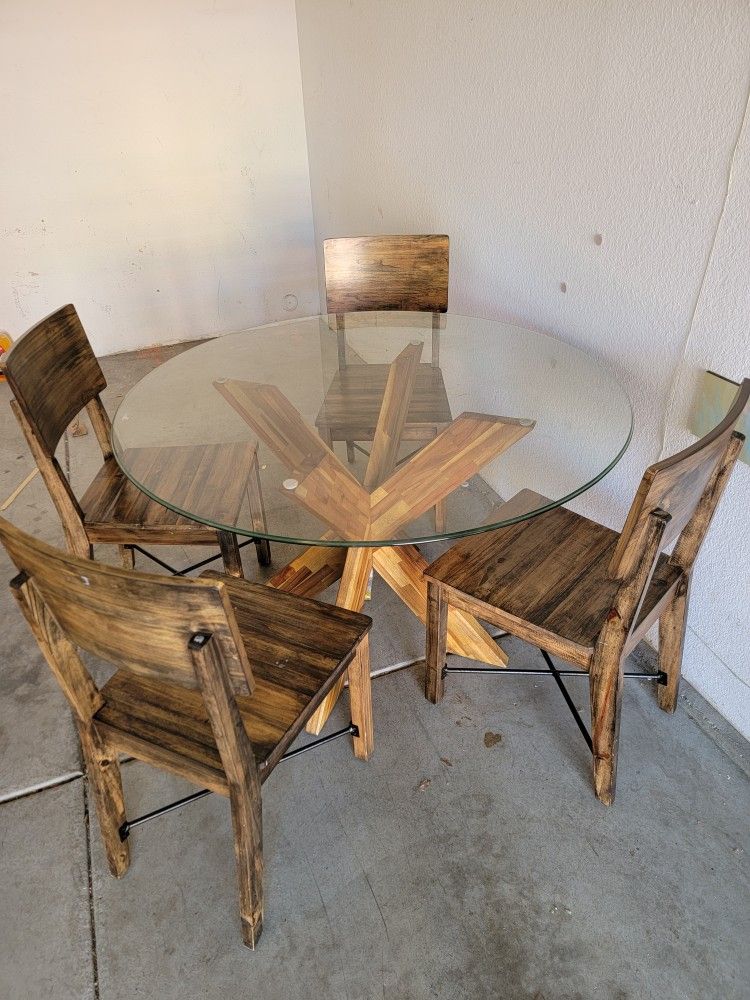 48" Glass & Wood Dining Table with 4 Chairs