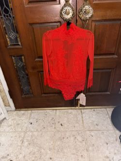 New Gorgeous Red Bodysuit With Bow Sz Large Reversible Bodysuit