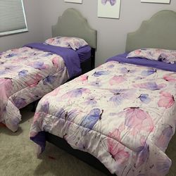 Twin beds mattress, boxspring, headboard