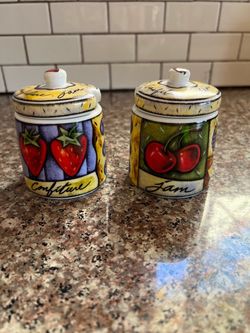 4 Pieces Vintage Colorful Pottery Jam Jelly Jars With Lids