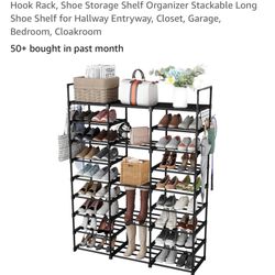 Brand New  9 Tiers Shoes Rack for Entryway, Shoe Organizer with Hook Rack, Shoe Storage Shelf Organizer Stackable Long Shoe Shelf for Hallway Entr