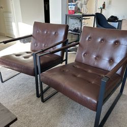 2 Faux Leather Tufted Armchairs – $50 Each or $100 for Pair