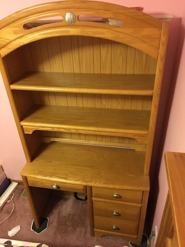 Solid oak work desk and hutch