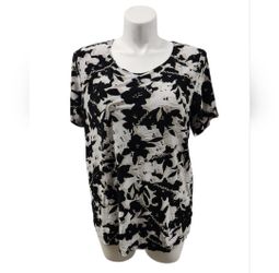 JM Collection Size 2X Black White Floral Short Sleeve Top