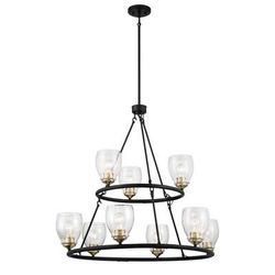 Winsley 9-Light Coal and Stained Brass Candle Style Chandelier with Clear Seeded Glass Shades