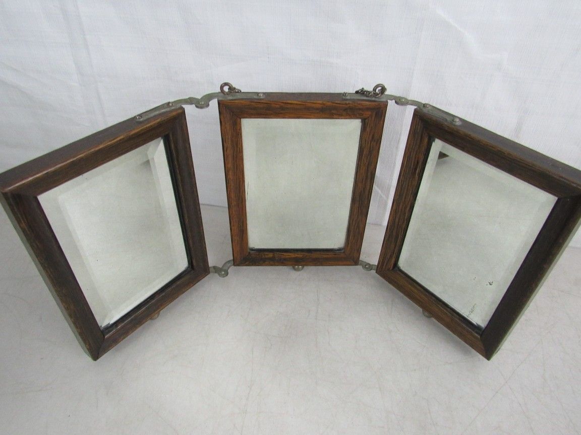Antique Victorian Tri Fold Dresser Wall Hanging Vanity Beveled Mirror