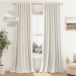 Blackout Linen Curtains, 52"x 84", Cream